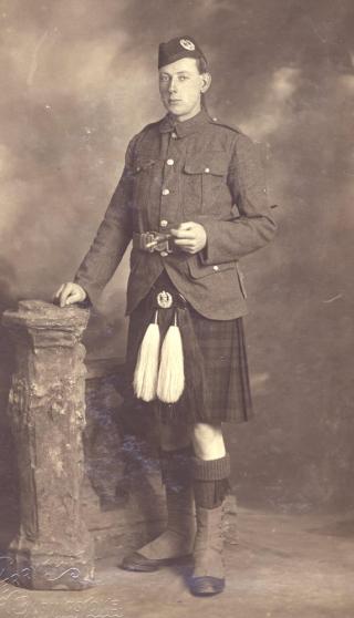 Photograph of Ernest Perry in his Army uniform with kilt