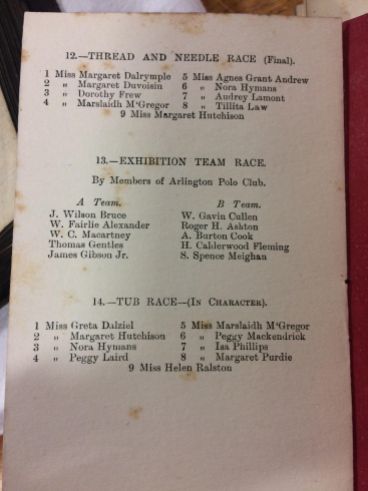 Race details from the Ladies Annual Swimming Competition programme (Glasgow City Archives TD965/8)
