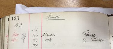 Juniors 1913, September, Cook A Burton, number 153, R